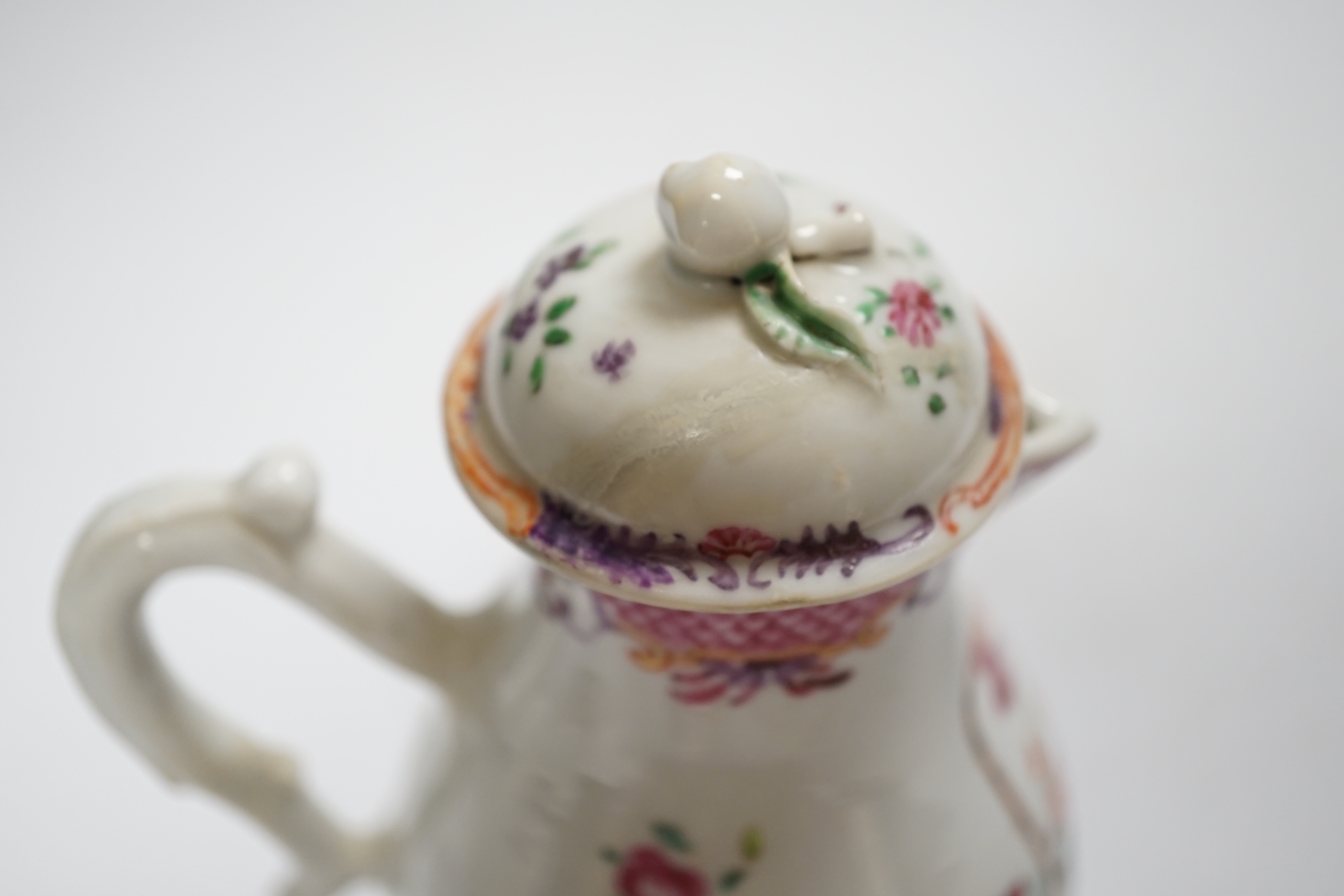 A Chinese Mandarin pattern milk jug and two similar tea bowls and a saucer, jug 14.5cm (4)